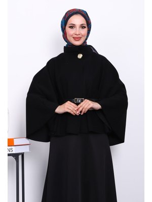 İmaj Butik Siyah Kemerli Kaşe Panço