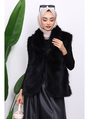 İmaj Butik Siyah Astarlı Kürk Yelek