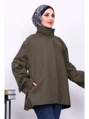 İmaj Butik Haki Düğmeli Astarlı Gabardin Ceket