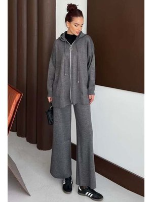 Podyumplus Gri Simli Triko Takım