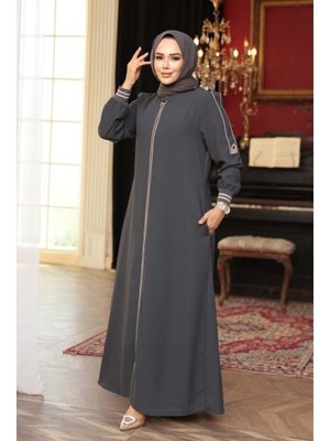 Neva Style Fermuarlı Füme Ferace 26381fu