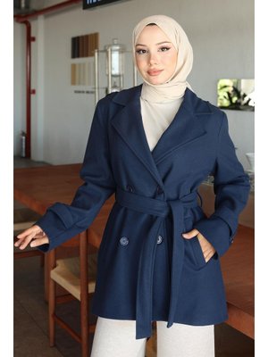 MISSVALLE İndigo Düğme Detaylı Kaşe Kaban