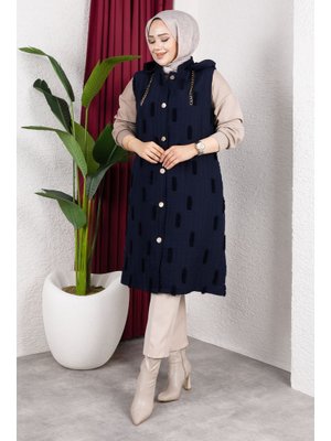 Tesettür Dünyası Lacivert Tüy Detaylı Kapitone Yelek
