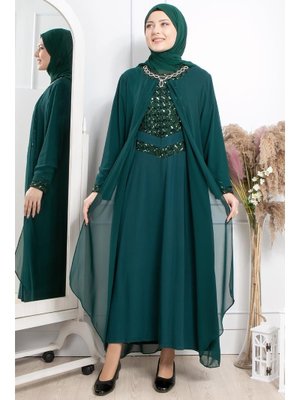 MODAVİKİ Taş İşleme Detaylı Payetli Elbise Zümrüt