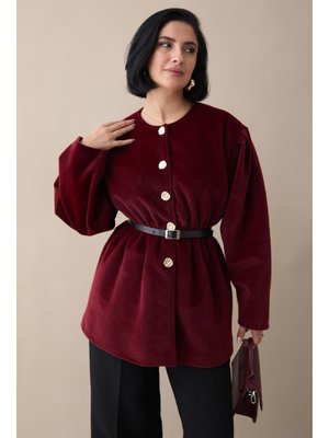 InStyle Beli Lastikli Astarlı Kaşe Bordo Kaban