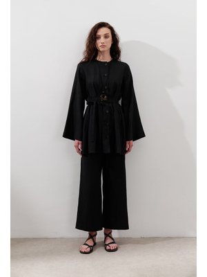 MANUKA Siyah Keten Pensli Tunik