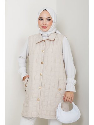 Pamuk Butik Saçaklı Giy Çık Kapitone Yelek