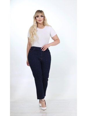 IŞŞIL Büyük Beden Taşlı Bilek Boy Esnek Kot Pantolon Koyu Mavi