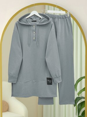 Podyumplus Gümüş Çıtçıtlı Arma Detaylı İkili Penye Takım