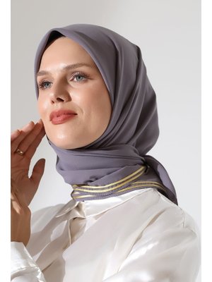 İhvanonline Gri Biyeli Bürümcük Düz Şifon Eşarp
