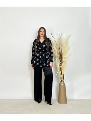 De White`s Siyah Büyük Beden Lü Bluzlu Pantolonlu Ceketli Takım