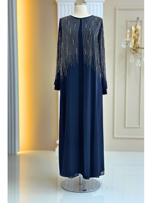 Amine Hüma Lacivert Deren Abiye Elbise