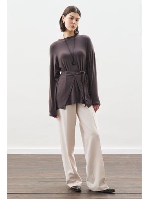 MANUKA Antrasit Beli Bağlama Tasarımlı Bluz