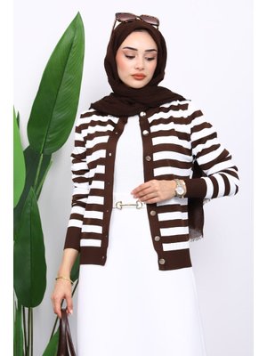 İmaj Butik Kahverengi Düğmeli Soğuk İplik Triko Hırka