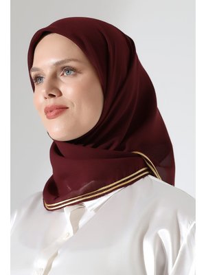 İhvanonline Bordo Biyeli Bürümcük Düz Şifon Eşarp