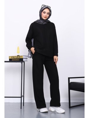 İmaj Butik Siyah Üst Ve Pantolonu Nervür Dikişli Selanik Takım