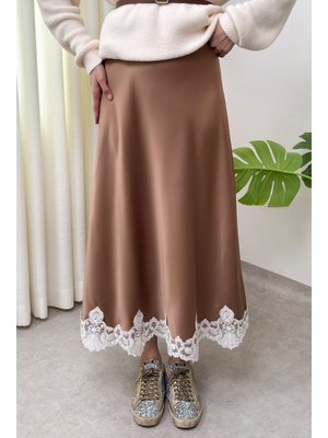 Salih Çelebi Camel Dantel Detaylı Saten Etek