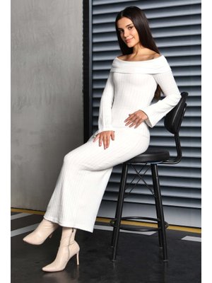 Tofisa Beyaz Madonna Yaka Kaşkorse Elbise