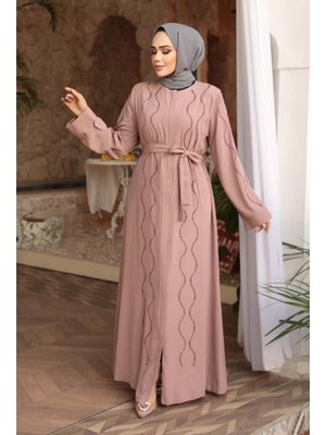 Neva Style Boncuk İşlemeli Pudra Abaya 29117pd
