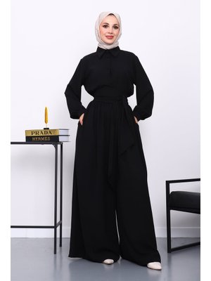 İmaj Butik Siyah Bel Lastikli Tulum