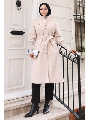 MISSVALLE Bej Broş Detaylı Kaban