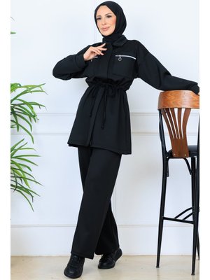 Benguen Siyah Beli Büzgülü Fermuarlı Scuba Takım