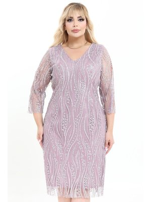 Ladies First Büyük Beden 3747b Lila Kısa Abiye Elbise