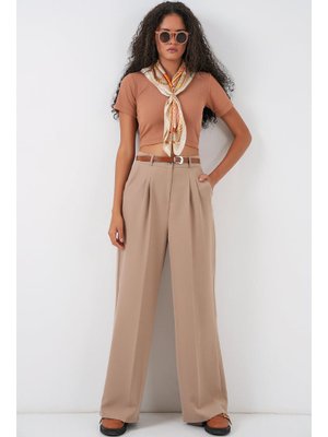 Bigdart Bej Yüksek Bel Palazzo Pantolon