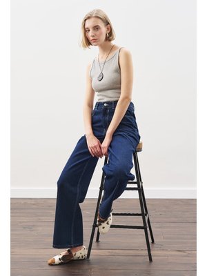 MANUKA İndigo Dikiş Detaylı Geniş Denim Pantolon