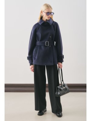 MANUKA Lacivert Premıum Kaşe Geniş Kaban