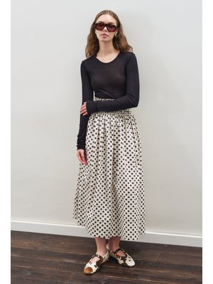 MANUKA Ekru Puantiyeli Beli Büzgülü Etek