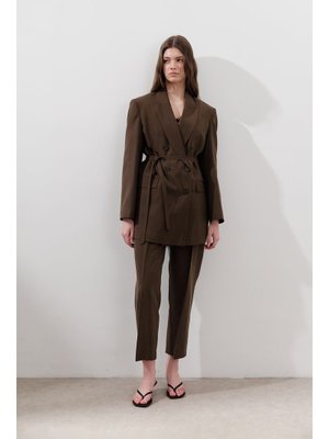 MANUKA Acı Kahve Tencel Pileli Pantolon