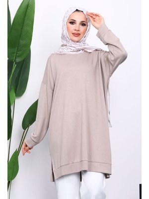 İmaj Butik Bej Bisiklet Yaka Modal Tunik