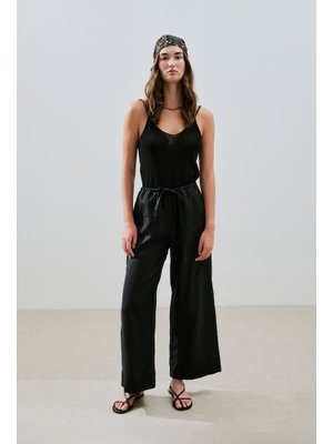 MANUKA Siyah Keten Bağlamalı Pantolon