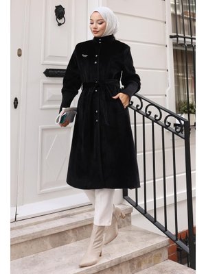 MISSVALLE Siyah Broş Detaylı Kaban