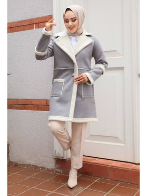 Neva Style Kürklü Gri Süet Kap 61412gr