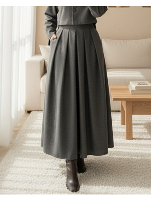 Podyumplus Füme Pileli Fermuarlı Kaşe Etek