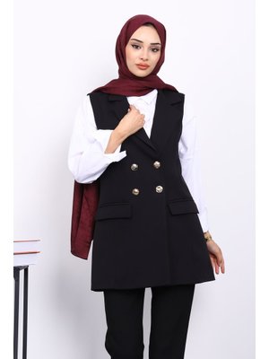İmaj Butik Siyah Kravuze Yaka Astarlı Yelek