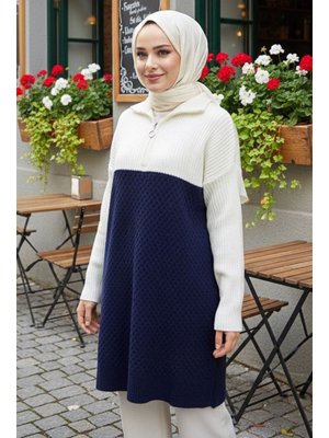 Neva Style Blok Renkli Lacivert Triko Kazak Tunik 87501l