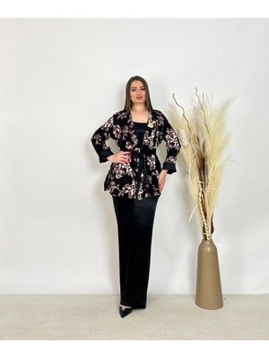 De White`s Bordo Büyük Beden Lü Bluzlu Pantolonlu Ceketli Takım