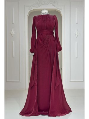 Amine Hüma Bordo Gözde Abiye Elbise