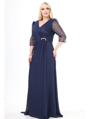 Ladies First Büyük Beden Lacivert Uzun Abiye Elbise