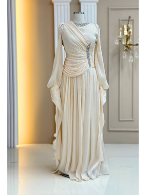 Amine Hüma Krem Bade Abiye Elbise