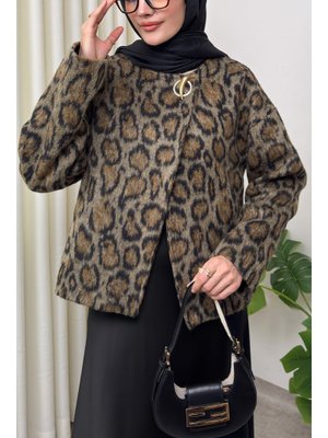 Salih Çelebi Kahverengi Leopar Desen Kaşe Ceket