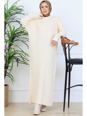 Benguen Taş Rengi Örgü Desenli Triko Elbise