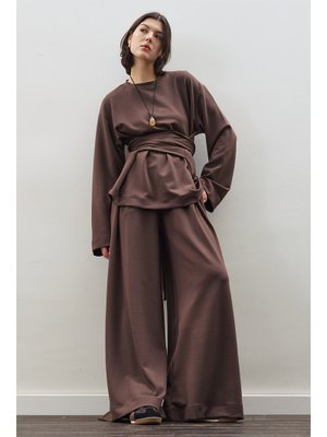 MANUKA Kahverengi Yumuşak Dokulu Modal Geniş Pantolon