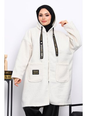 İmaj Butik Ekru Kapüşonlu Cep Detaylı Buklet Kaban