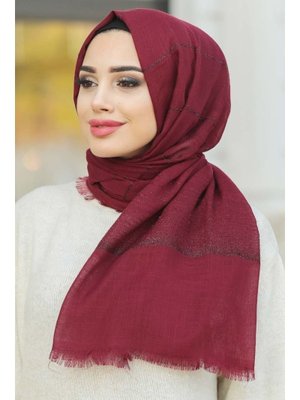 Neva Style Pamuklu Simli Çizgili Bordo Şal 7458br