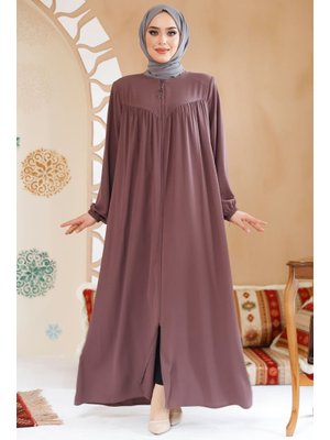 Neva Style Fermuarlı Gül Kurusu Ferace 45285gk