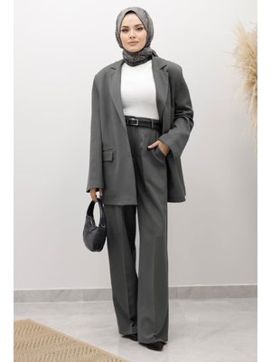 Tesettür Dünyası Gri Dore Blazer Takım